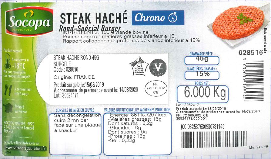 INICIA STEAK HACHE 45G 100% 6KG