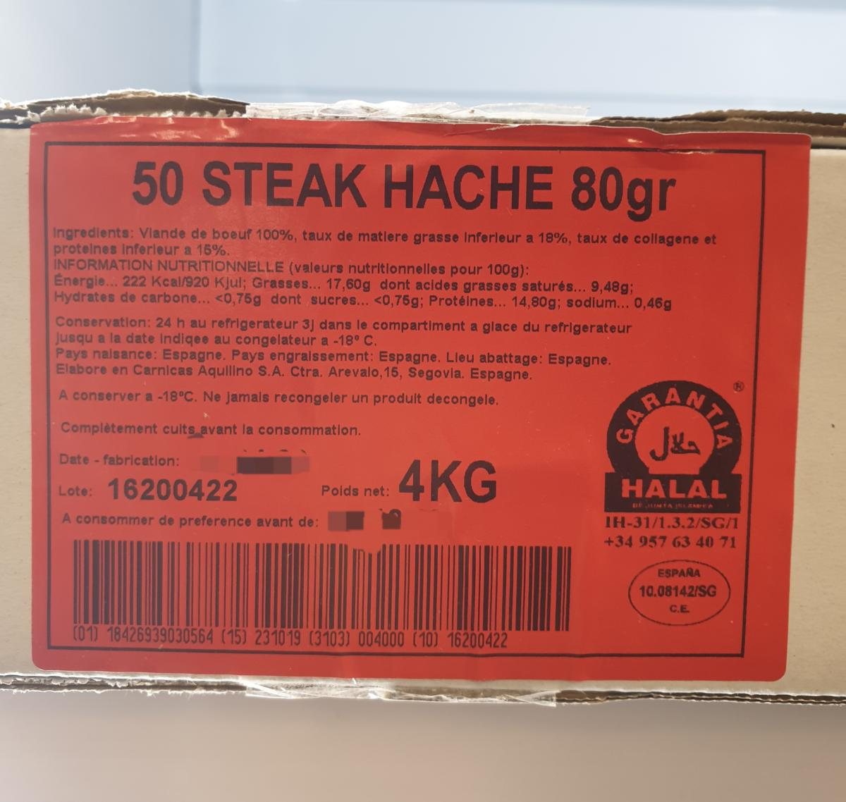 INICIA STEAK HACHE 90G 100% 6KG
