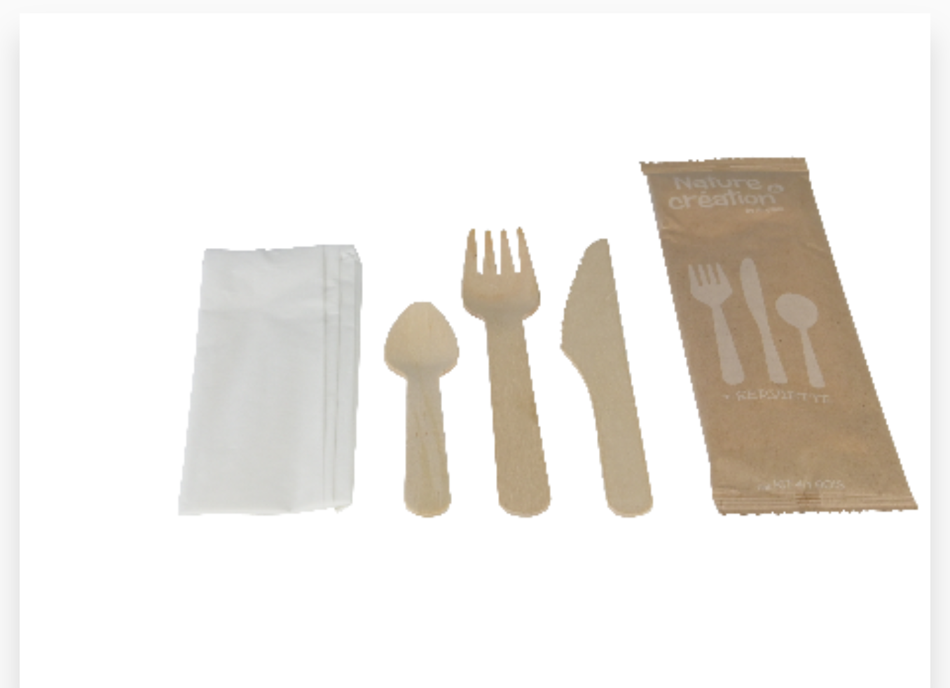 KIT BOIS FOURCHETTE CUILLERE COUTEAU SERVIETTE 2 PLIS